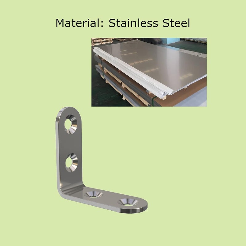 Aufuga 20 pcs Corner Braces, L Bracket, Corner Bracket,Stainless Steel Brackets,Small Angle Brackets, Metal Brace for Wood (Silver_1.5x1.5x0.6inch, 20pcs) - Image 3
